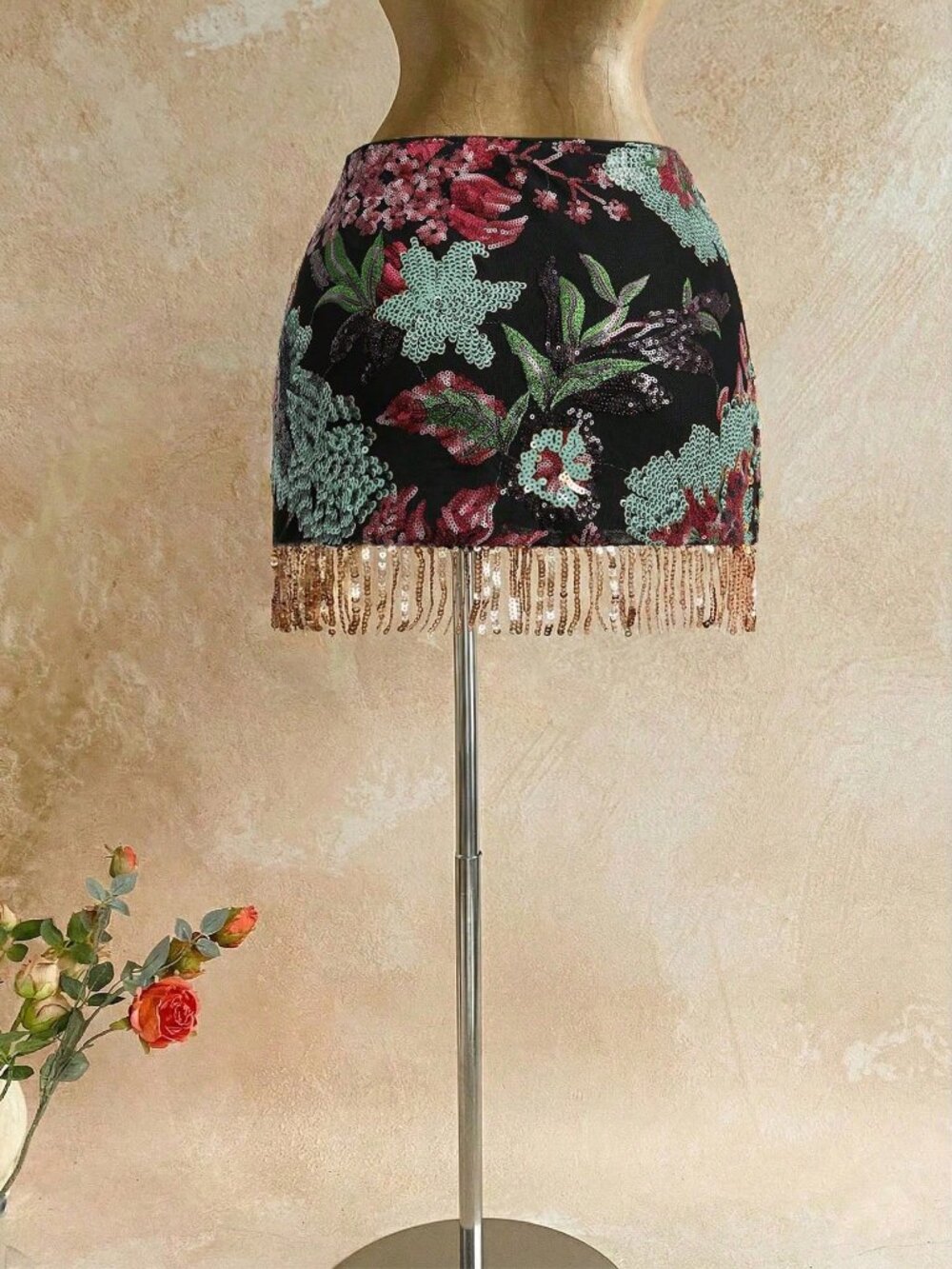 Blue Elegant Women's Floral Tassel Decor Patchwork Sexy Skirt